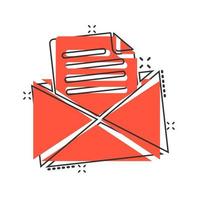 Mail-Umschlag-Symbol im Comic-Stil. E-Mail-Nachricht Vektor Cartoon Illustration Piktogramm. Mailbox-E-Mail-Business-Konzept-Splash-Effekt.