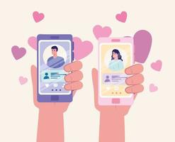 Online-Dating-Service-Anwendung mit Händen halten Smartphone vektor