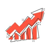wachsendes Balkendiagramm-Symbol im Comic-Stil. Pfeil Vektor Cartoon Illustration Piktogramm erhöhen. infografik fortschritt geschäftskonzept splash effekt.