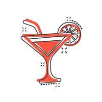 Alkohol-Cocktail-Symbol im Comic-Stil. Getränkglasvektor-Karikaturillustration auf weißem lokalisiertem Hintergrund. Martini Liquid Geschäftskonzept Splash-Effekt. vektor