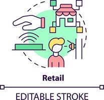 detaljhandeln begrepp ikon. biometrisk teknologi Ansökan abstrakt aning tunn linje illustration. handla erfarenhet. isolerat översikt teckning. redigerbar stroke vektor