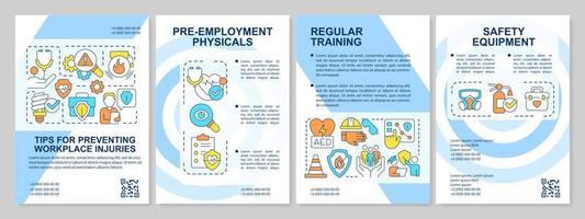tips för minimerande yrkes skador blå broschyr mall. folder design med linjär ikoner. redigerbar 4 vektor layouter för presentation, årlig rapporter