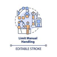 Grenze Handbuch Handhabung Konzept Symbol. Heben Objekte. verhindern verbreitet Unfälle Trinkgeld abstrakt Idee dünn Linie Illustration. isoliert Gliederung Zeichnung. editierbar Schlaganfall vektor