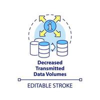 verringert übertragen Daten Bände Konzept Symbol. Digital Information Lager Dienstleistungen abstrakt Idee dünn Linie Illustration. isoliert Gliederung Zeichnung. editierbar Schlaganfall vektor