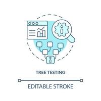 Baum testen Türkis Konzept Symbol. Webseite die Architektur. mental Modell- im ux Design abstrakt Idee dünn Linie Illustration. isoliert Gliederung Zeichnung. editierbar Schlaganfall vektor