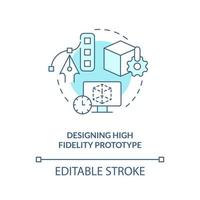 Entwerfen hoch Treue Prototyp Türkis Konzept Symbol. verbreitet ux Problem abstrakt Idee dünn Linie Illustration. isoliert Gliederung Zeichnung. editierbar Schlaganfall vektor