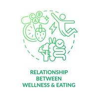 relation mellan wellness och friska äter grön lutning begrepp ikon. själv hälsa vård. näring dricks abstrakt aning tunn linje illustration. isolerat översikt teckning vektor
