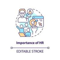 betydelse av hr begrepp ikon. inflytande av mänsklig Resurser. rekrytering trend abstrakt aning tunn linje illustration. isolerat översikt teckning. redigerbar stroke vektor