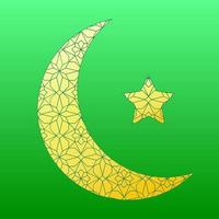 Vektor Illustration von ein Star und Halbmond mit golden Farbe im glänzend Grün Hintergrund zum Ramadan Feier. Symbol von Islam Religion im Muslim Kultur und islamisch Land