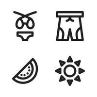 Sommer- Urlaub Symbole Satz. Bikini, kurze Hose, Wassermelone, Hose . perfekt zum Webseite Handy, Mobiltelefon Anwendung, App Symbole, Präsentation, Illustration und irgendein andere Projekte vektor