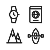 Abenteuer Symbole Satz. Armbanduhr, Reisepass, Berg, Kajak. perfekt zum Webseite Handy, Mobiltelefon Anwendung, App Symbole, Präsentation, Illustration und irgendein andere Projekte vektor