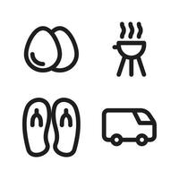 Abenteuer Symbole Satz. Ei, Grill, Flip floppen, van Wagen. perfekt zum Webseite Handy, Mobiltelefon Anwendung, App Symbole, Präsentation, Illustration und irgendein andere Projekte vektor