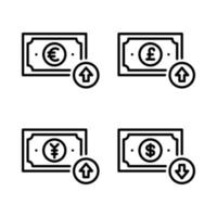 valuta ikoner uppsättning. euro, pund, yen öka, dollar minska. perfekt för hemsida mobil app, app ikoner, presentation, illustration och några Övrig projekt vektor
