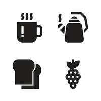 Essen trinken Symbole einstellen . Tee, Wasserkocher, brot, Traube. perfekt zum Webseite Handy, Mobiltelefon Anwendung, App Symbole, Präsentation, Illustration und irgendein andere Projekte vektor