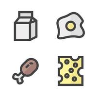 Essen trinken Symbole Satz. Milch Kasten, gebraten Ei, gebraten Huhn, Käse. perfekt zum Webseite Handy, Mobiltelefon Anwendung, App Symbole, Präsentation, Illustration und irgendein andere Projekte vektor