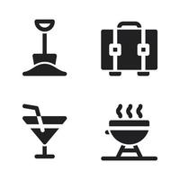 Sommer- Urlaub Symbole Satz. Schaufel, Aktentasche, Cocktail, Grill . perfekt zum Webseite Handy, Mobiltelefon Anwendung, App Symbole, Präsentation, Illustration und irgendein andere Projekte vektor