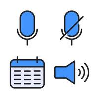 Benutzer Schnittstelle Symbole Satz. Mikrofon, mic stumm, Zeitplan, Audio. perfekt zum Webseite Handy, Mobiltelefon Anwendung, App Symbole, Präsentation, Illustration und irgendein andere Projekte vektor