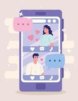 Online-Dating-Service-Anwendung mit Smartphone mit sozialen Profilen vektor