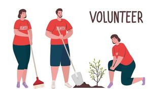 Freiwillige Menschen, die einen Baum pflanzen, Ökologie-Lebensstilkonzept vektor