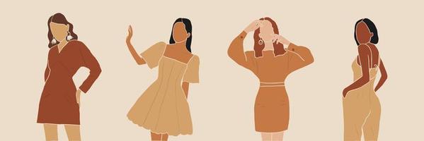 abstrakte Vektorillustration von modischen Mädchen in neutralen Outfits. gesichtslose Frauen. zeitgenössische Kunst. vektor