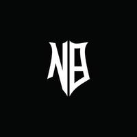 nb-Monogramm-Buchstaben-Logo-Band mit Schild-Stil auf schwarzem Hintergrund isoliert vektor