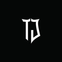 tj-Monogramm-Buchstaben-Logo-Band mit Schild-Stil auf schwarzem Hintergrund isoliert vektor