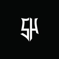 sh-Monogramm-Buchstaben-Logo-Band mit Schild-Stil auf schwarzem Hintergrund isoliert vektor