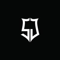 sj-Monogramm-Buchstaben-Logo-Band mit Schild-Stil auf schwarzem Hintergrund isoliert vektor