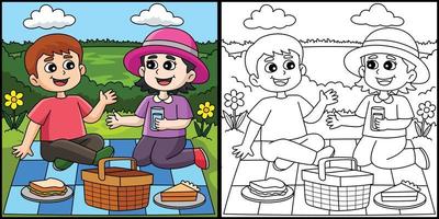 Frühling Mädchen und Junge haben ein Picknick Illustration vektor