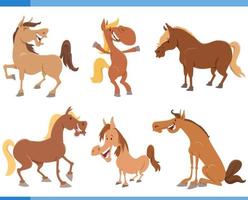 Karikatur komisch Pferde Bauernhof Tier Zeichen einstellen vektor