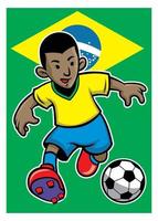 Brasilien Fußball Spieler mit Brasilien Flagge Hintergrund vektor