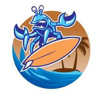 surfing krabba i tecknad serie rolig stil vektor
