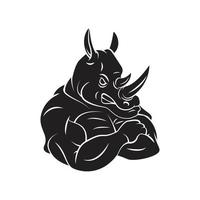 svart silhuett av stark noshörning vektor