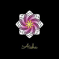 aisha Name im Blume Kufi Arabisch Kalligraphie Logo Vektor Illustration