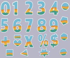 0 - 9 siffra alfabet font blå orange grön vit gräns font huvudstad brev vektor uppsättning