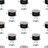 kawaii-sushi-illustration. Vektor flache handgezeichnete nahtlose Muster