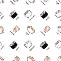 kawaii-sushi-illustration. Vektor flache handgezeichnete nahtlose Muster