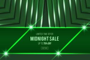 grön midnatt försäljning neon stil rubrik design för baner eller affisch. försäljning och rabatter begrepp. vektor illustration.