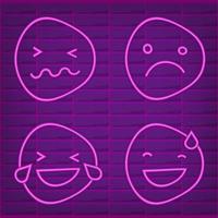 neon illustration av lila emoji. vektor ikon av tecknad serie förälskad emoji med hjärta ögon och leende i översikt neon stil, lila och violett färger. lysande uttryckssymbol med bakgrundsbelysning