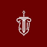 zu första logotyp monogram design för Rättslig advokat vektor bild med svärd och skydda