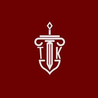 tk Initiale Logo Monogramm Design zum legal Anwalt Vektor Bild mit Schwert und Schild