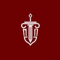 mn Initiale Logo Monogramm Design zum legal Anwalt Vektor Bild mit Schwert und Schild