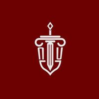 nu första logotyp monogram design för Rättslig advokat vektor bild med svärd och skydda