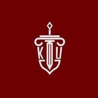 ku första logotyp monogram design för Rättslig advokat vektor bild med svärd och skydda