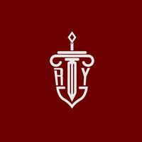 ry första logotyp monogram design för Rättslig advokat vektor bild med svärd och skydda