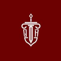 qr första logotyp monogram design för Rättslig advokat vektor bild med svärd och skydda