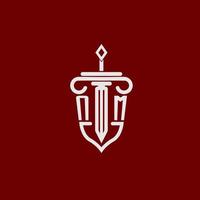 nm första logotyp monogram design för Rättslig advokat vektor bild med svärd och skydda