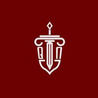 qn första logotyp monogram design för Rättslig advokat vektor bild med svärd och skydda