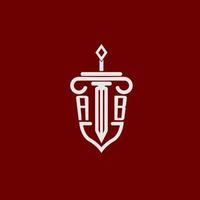 ab första logotyp monogram design för Rättslig advokat vektor bild med svärd och skydda