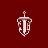 ch första logotyp monogram design för Rättslig advokat vektor bild med svärd och skydda